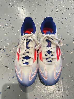 Youth Athletic Sneakers in White, Blue & Red - Lightweight Kids Shoes